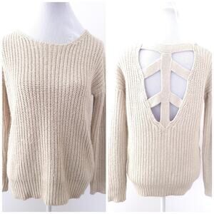 Sparkle & Fade Chunky Knit Lace Back Sweater XS, Oversized Boho Festival Casual